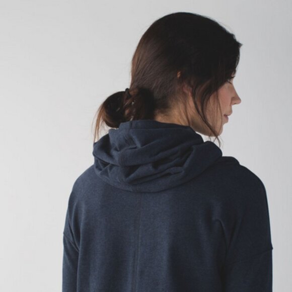 Lululemon Heathered Navy Blue Stress Less Hoodie Cowl Funnel Neck, Size 6 - Picture 3 of 16